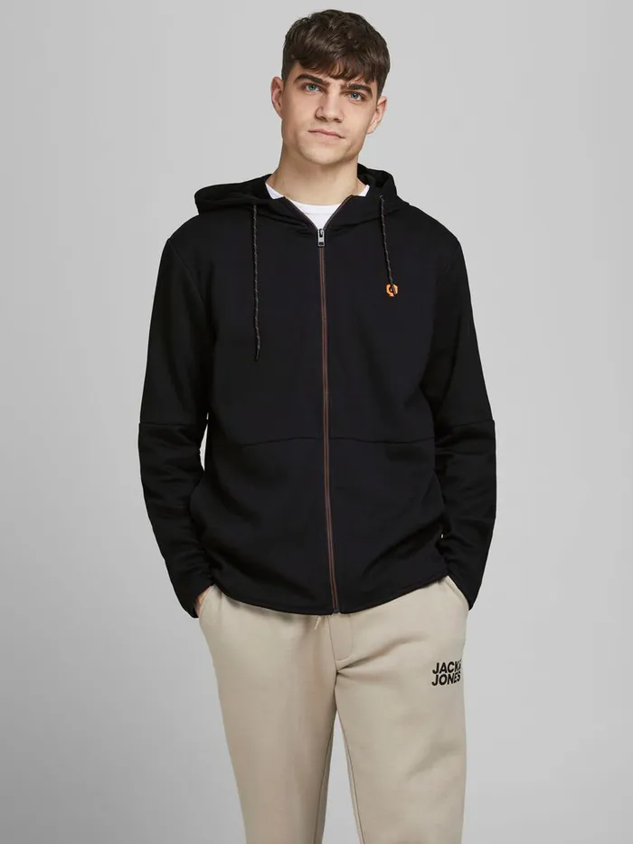 Sweatshirts JACK and JONES Mens ZIPPED HOODIE Black Black Online