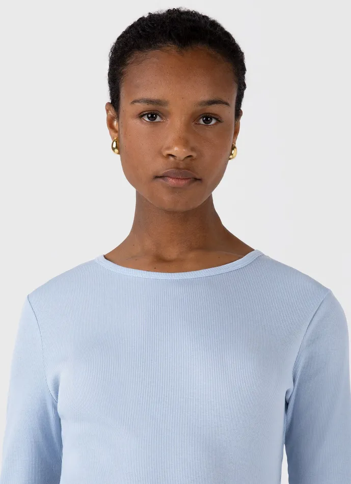 Tshirts and Tops Women Long Sleeve Ribbed Tshirt Blue Mist ussunspel