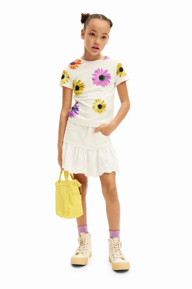 Tshirts And Shirts Kids Desigual Ribbed Daisy Tshirt White