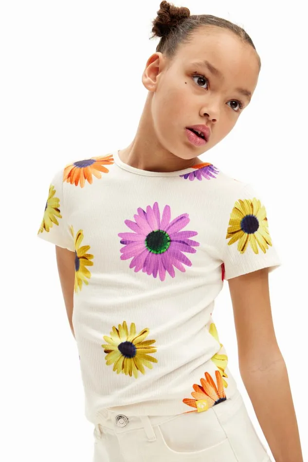 Tshirts And Shirts Kids Desigual Ribbed Daisy Tshirt White
