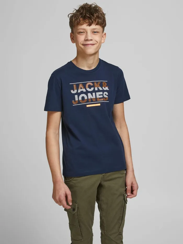 Tshirts JACK and JONES Junior BOYS LOGO PRINT TSHIRT Blue Navy Blazer Popular