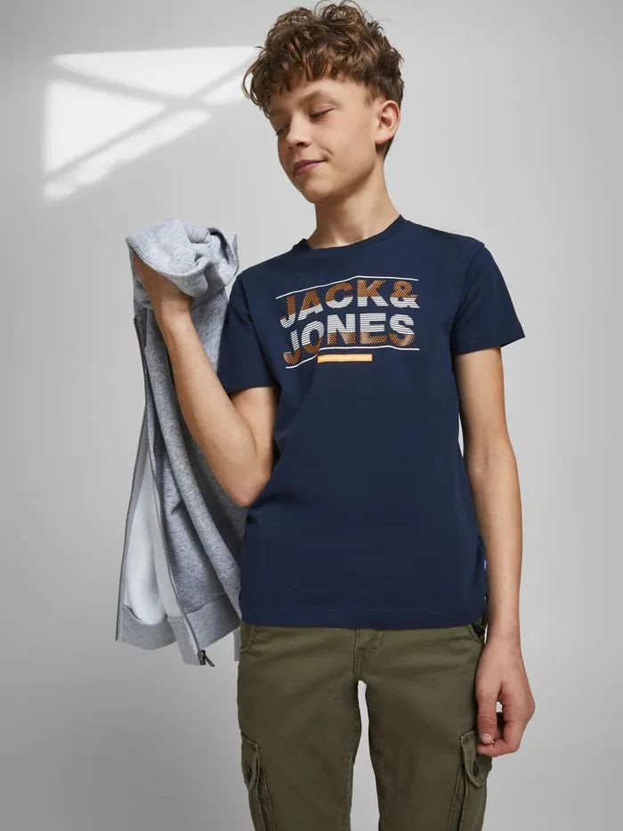 Tshirts JACK and JONES Junior BOYS LOGO PRINT TSHIRT Blue Navy Blazer Popular
