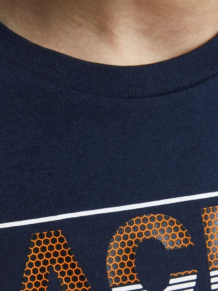 Tshirts JACK and JONES Junior BOYS LOGO PRINT TSHIRT Blue Navy Blazer Popular