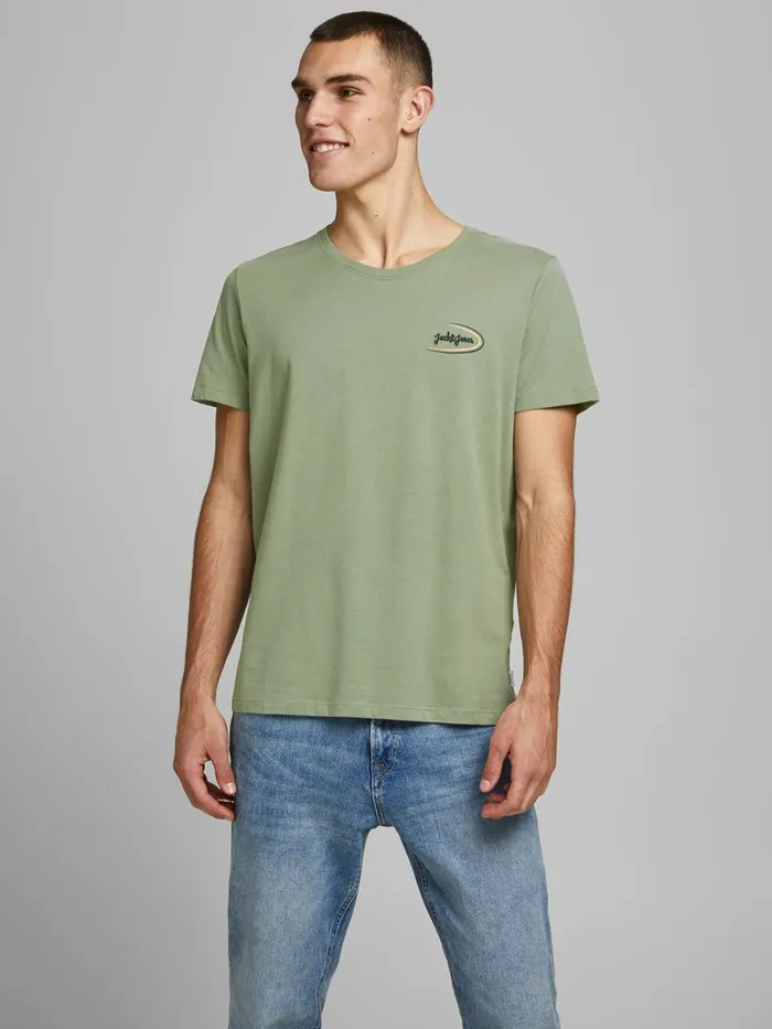 Tshirts JACK and JONES Mens BRUSHED CREW NECK TSHIRT Green Sea Spray Popular