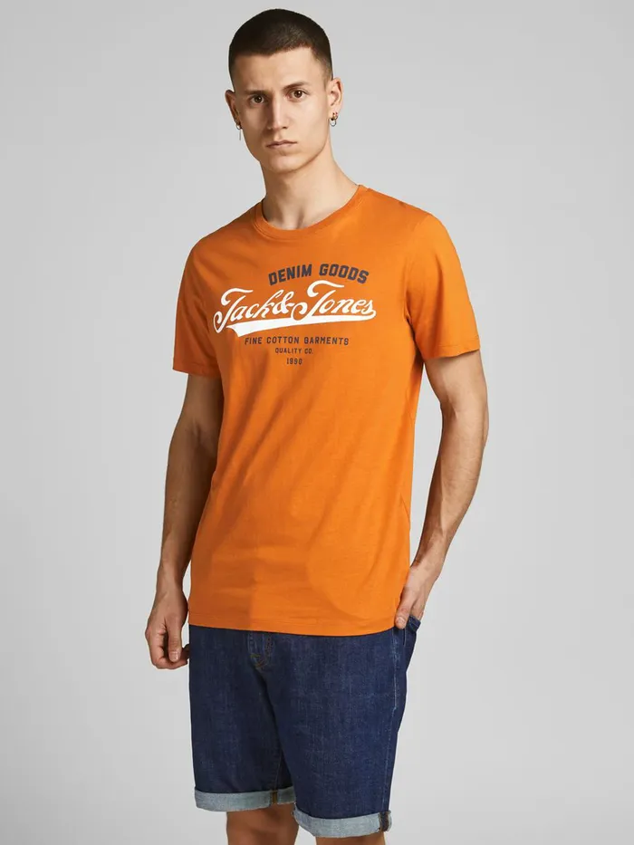 Tshirts JACK and JONES Mens COTTON JERSEY LOGO TSHIRT Orange Hawaiian Sunset On Sale Tshirts JACK and JONES Mens COTTON JERSEY LOGO TSHIRT Orange Hawaiian Sunset On Sale