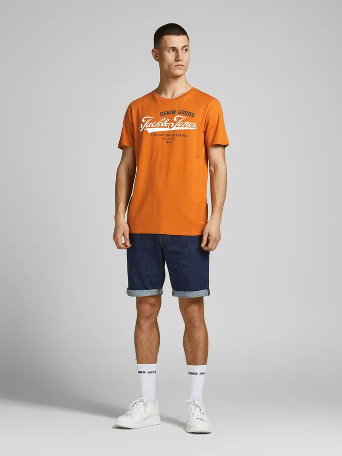 Tshirts JACK and JONES Mens COTTON JERSEY LOGO TSHIRT Orange Hawaiian Sunset On Sale