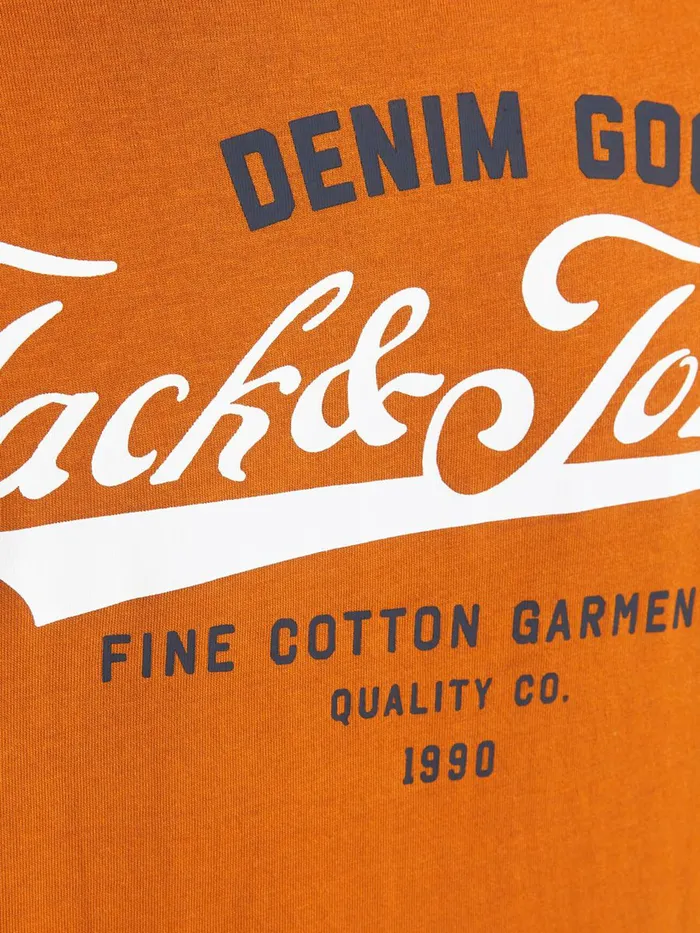 Tshirts JACK and JONES Mens COTTON JERSEY LOGO TSHIRT Orange Hawaiian Sunset On Sale