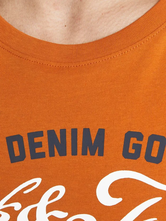 Tshirts JACK and JONES Mens COTTON JERSEY LOGO TSHIRT Orange Hawaiian Sunset On Sale