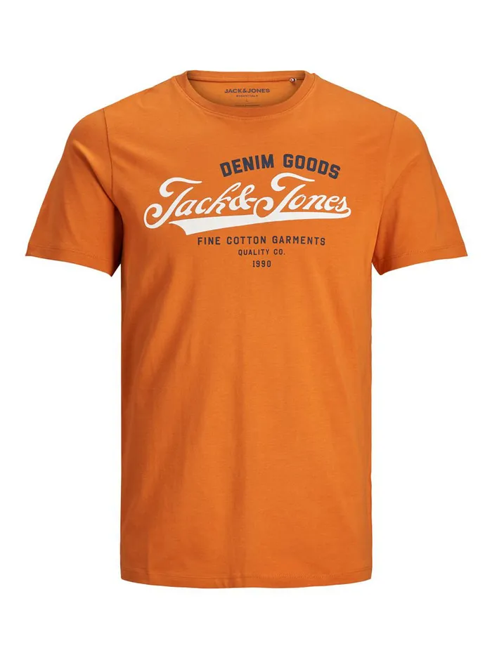 Tshirts JACK and JONES Mens COTTON JERSEY LOGO TSHIRT Orange Hawaiian Sunset On Sale