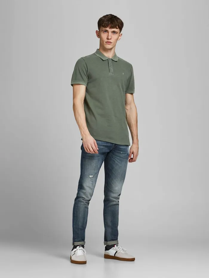Tshirts JACK and JONES Mens COTTON JERSEY POLO SHIRT Green Forest Night Near Me