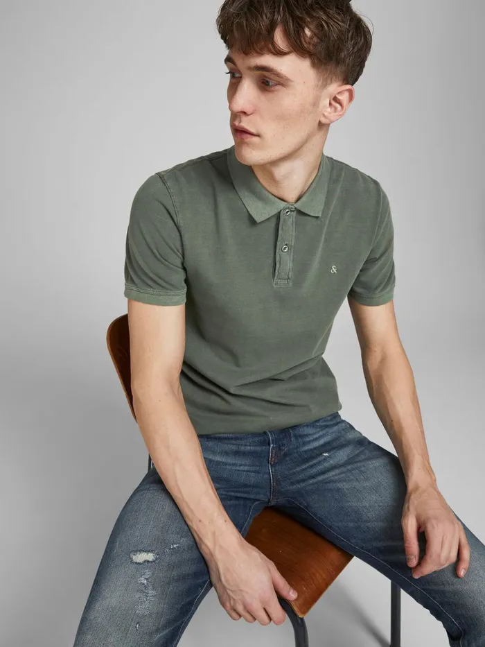 Tshirts JACK and JONES Mens COTTON JERSEY POLO SHIRT Green Forest Night Near Me