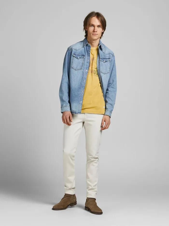 Tshirts JACK and JONES Mens FADED TROPICAL LA PRINT TSHIRT Yellow Sauterne On Sale