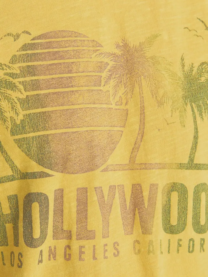 Tshirts JACK and JONES Mens FADED TROPICAL LA PRINT TSHIRT Yellow Sauterne On Sale
