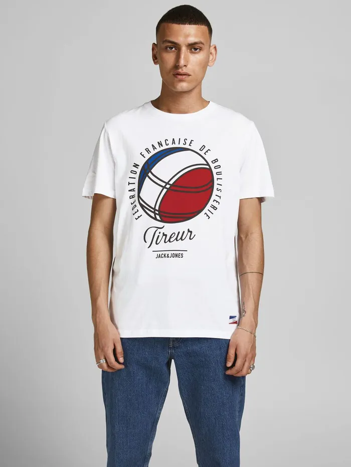 Tshirts JACK and JONES Mens FRENCH PRINT TSHIRT White White On Sale