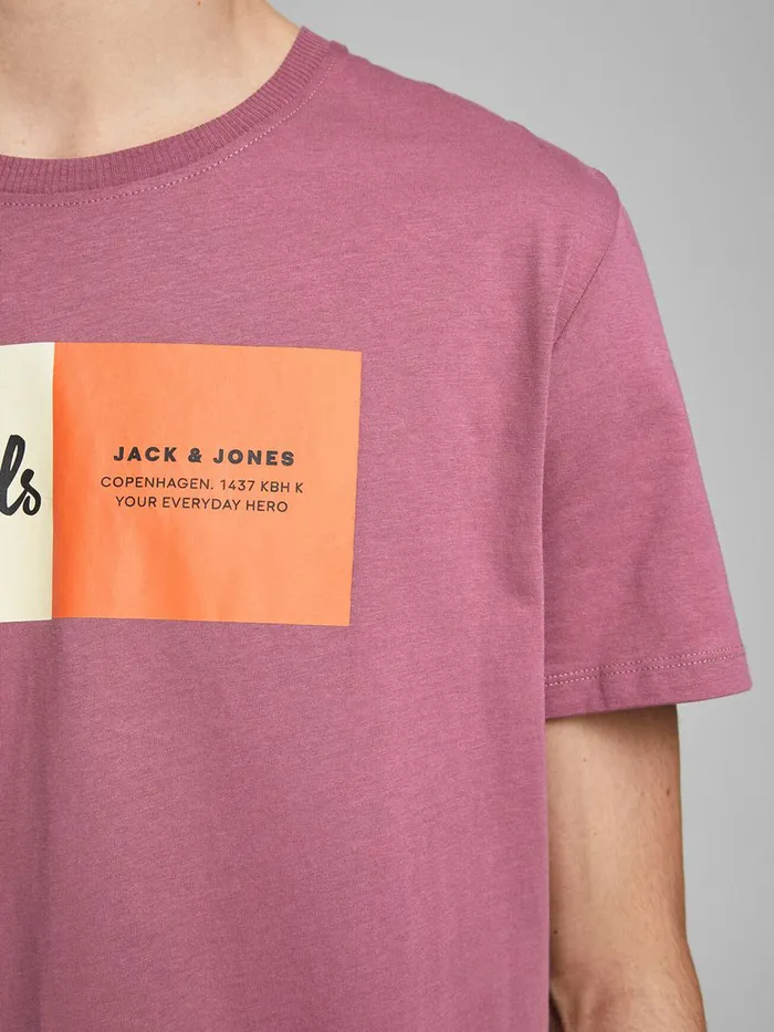 Tshirts JACK and JONES Mens LOGO PRINT TSHIRT Pink Hawthorn Rose Gift Ideas