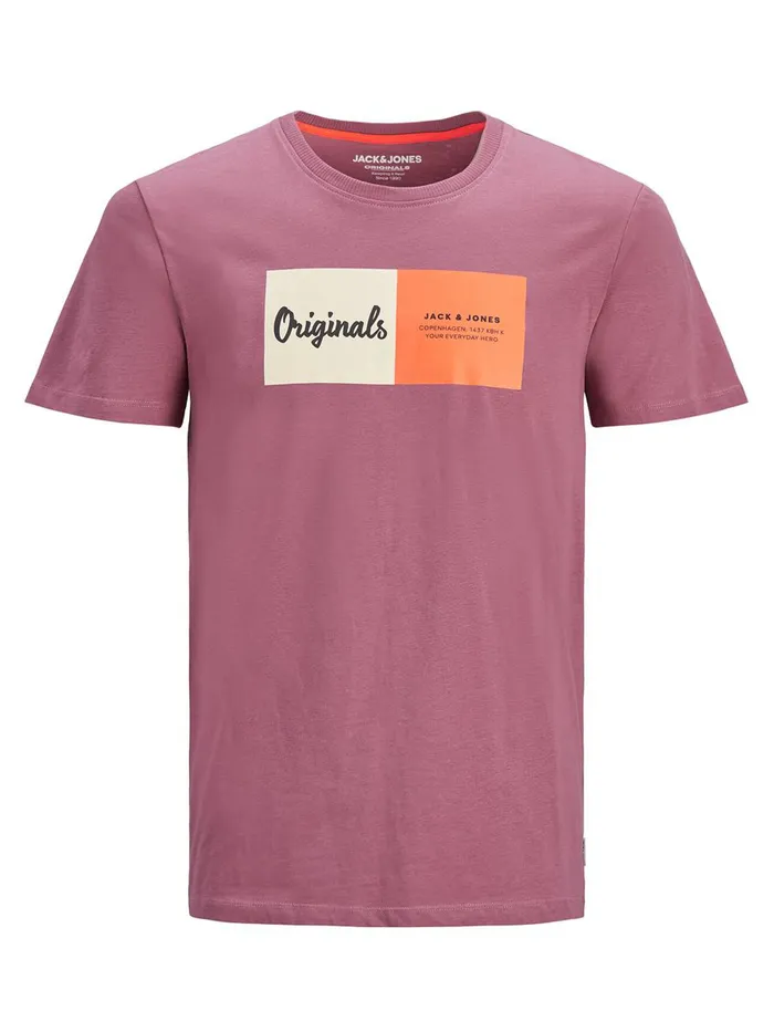 Tshirts JACK and JONES Mens LOGO PRINT TSHIRT Pink Hawthorn Rose Gift Ideas