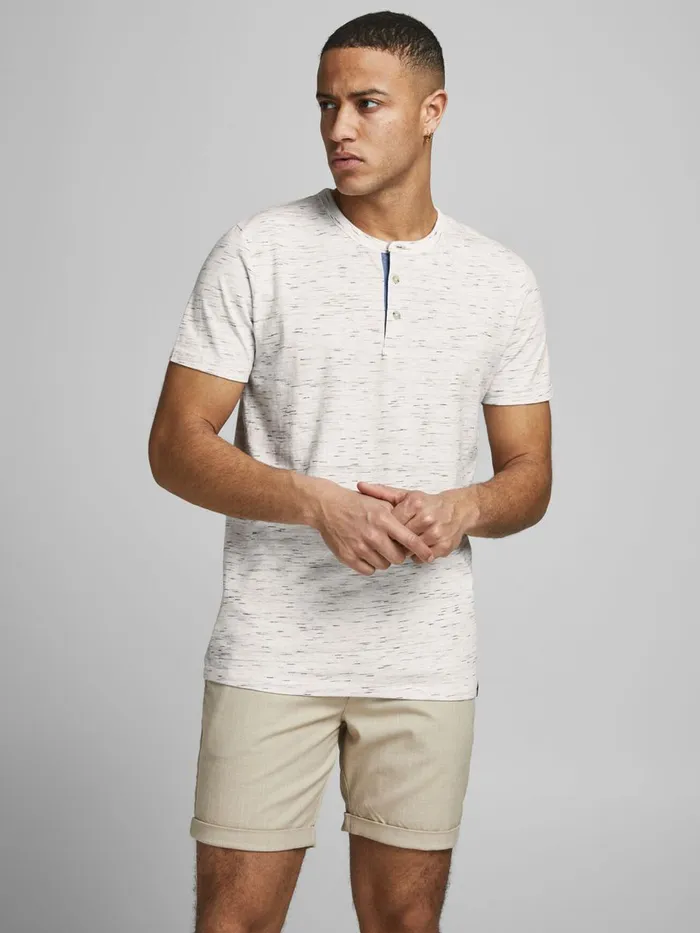 Tshirts JACK and JONES Mens MELANGE HENLEY TSHIRT White Cloud Dancer Casaul