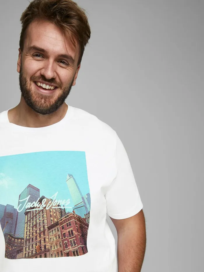 Tshirts JACK and JONES Mens PHOTO PRINT PLUS SIZE TSHIRT White White For Sale