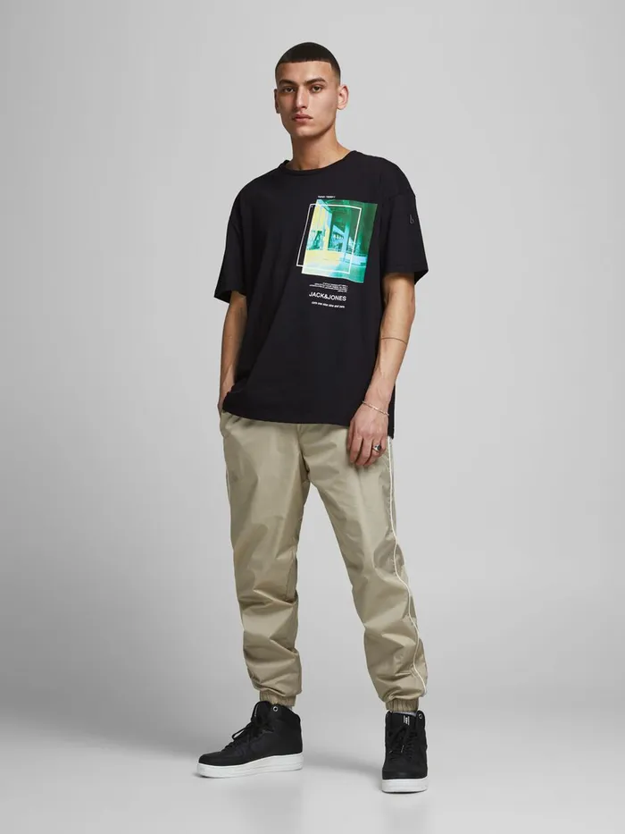 Tshirts JACK and JONES Mens PLACEMENT PRINT TSHIRT Black Black Casaul