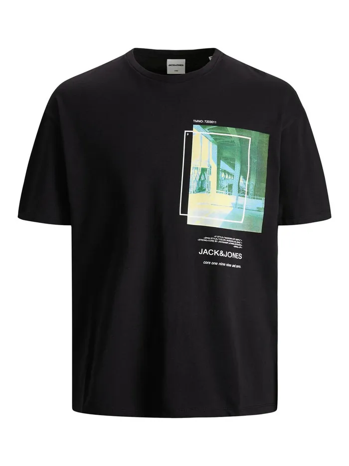 Tshirts JACK and JONES Mens PLACEMENT PRINT TSHIRT Black Black Casaul