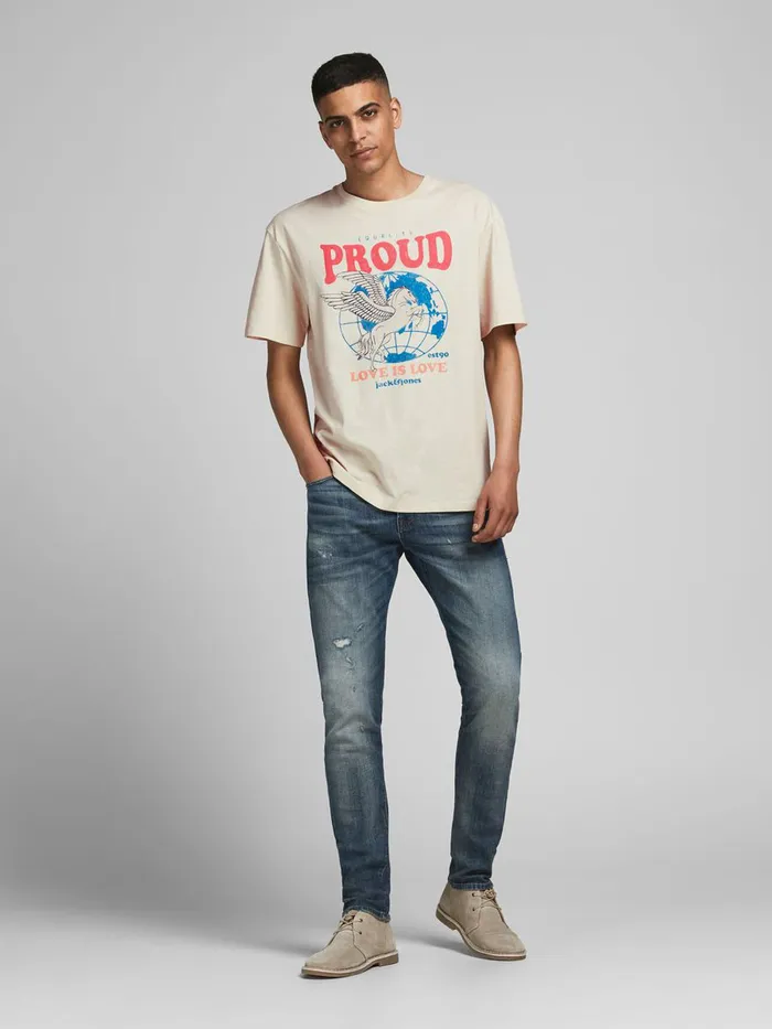 Tshirts JACK and JONES Mens PRIDE PRINT TSHIRT Beige Seedpearl Gift Ideas
