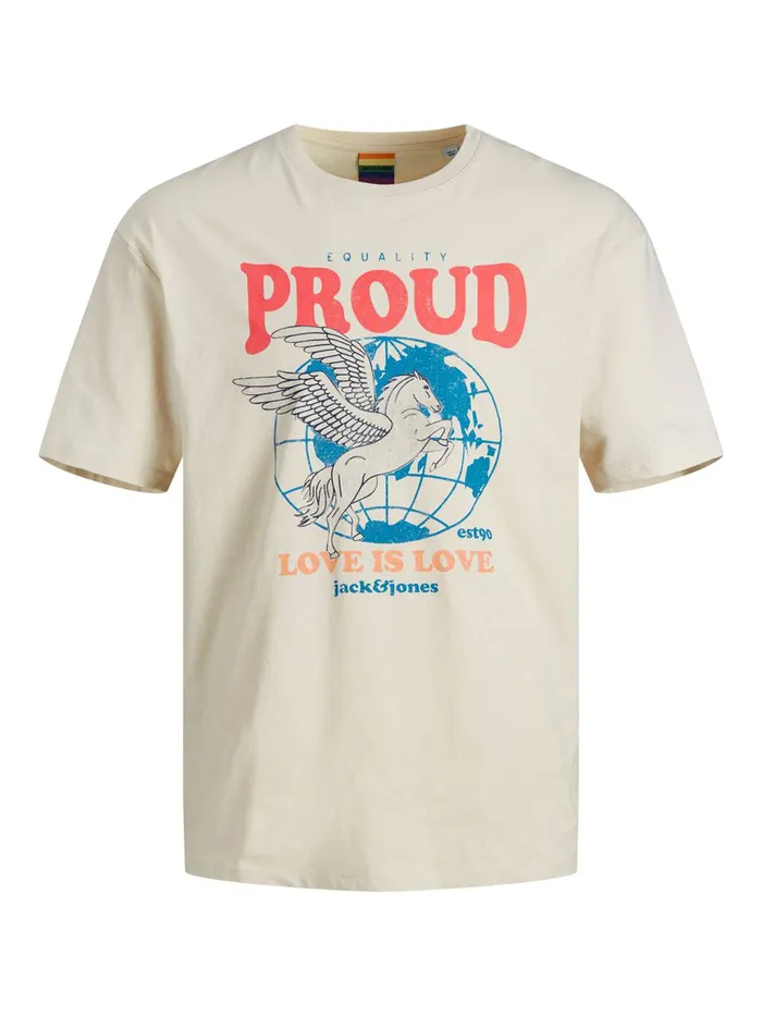 Tshirts JACK and JONES Mens PRIDE PRINT TSHIRT Beige Seedpearl Gift Ideas