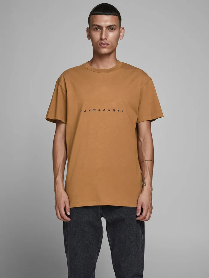 Tshirts JACK and JONES Mens REGULAR FIT LOGO TSHIRT Brown Rubber On Sale