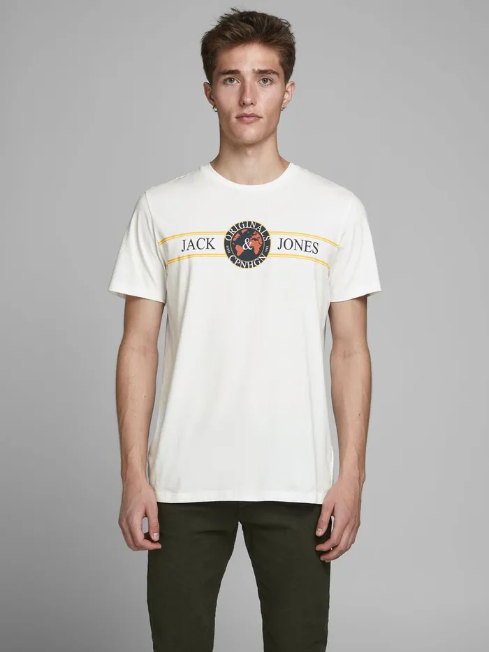 Tshirts JACK and JONES Mens REGULAR FIT LOGO TSHIRT White Cloud Dancer Online