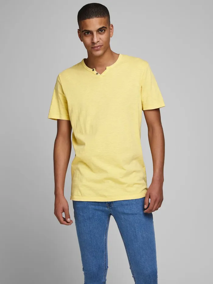 Tshirts JACK and JONES Mens SPLIT NECK TSHIRT Yellow Lemon Drop Online