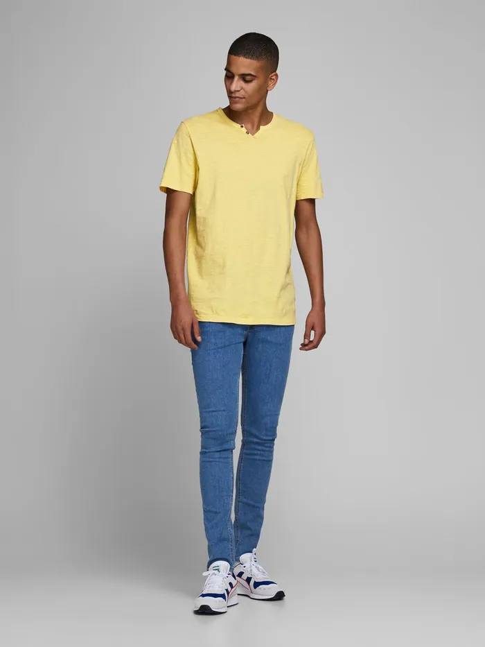 Tshirts JACK and JONES Mens SPLIT NECK TSHIRT Yellow Lemon Drop Online