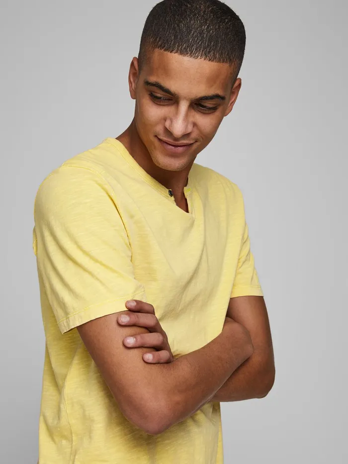 Tshirts JACK and JONES Mens SPLIT NECK TSHIRT Yellow Lemon Drop Online