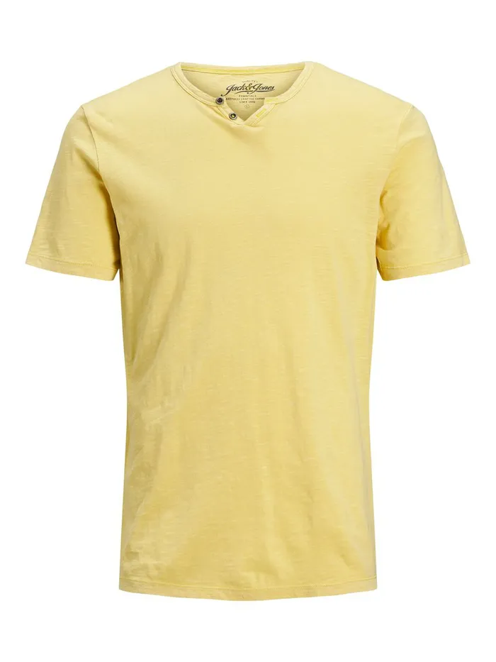 Tshirts JACK and JONES Mens SPLIT NECK TSHIRT Yellow Lemon Drop Online