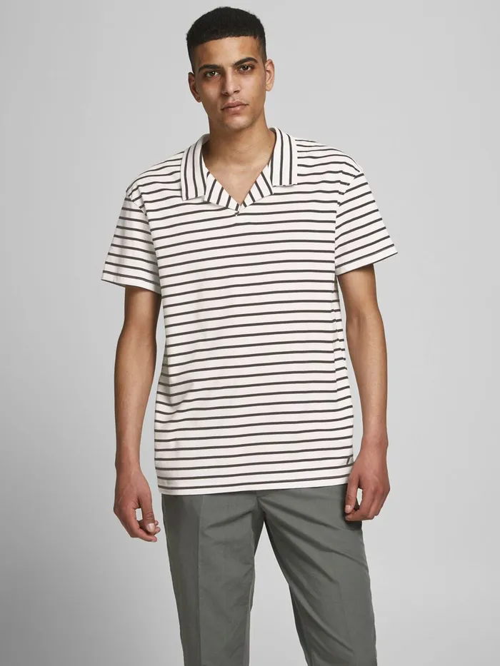 Tshirts JACK and JONES Mens STRIPED RESORT POLO SHIRT White Black Gift Ideas