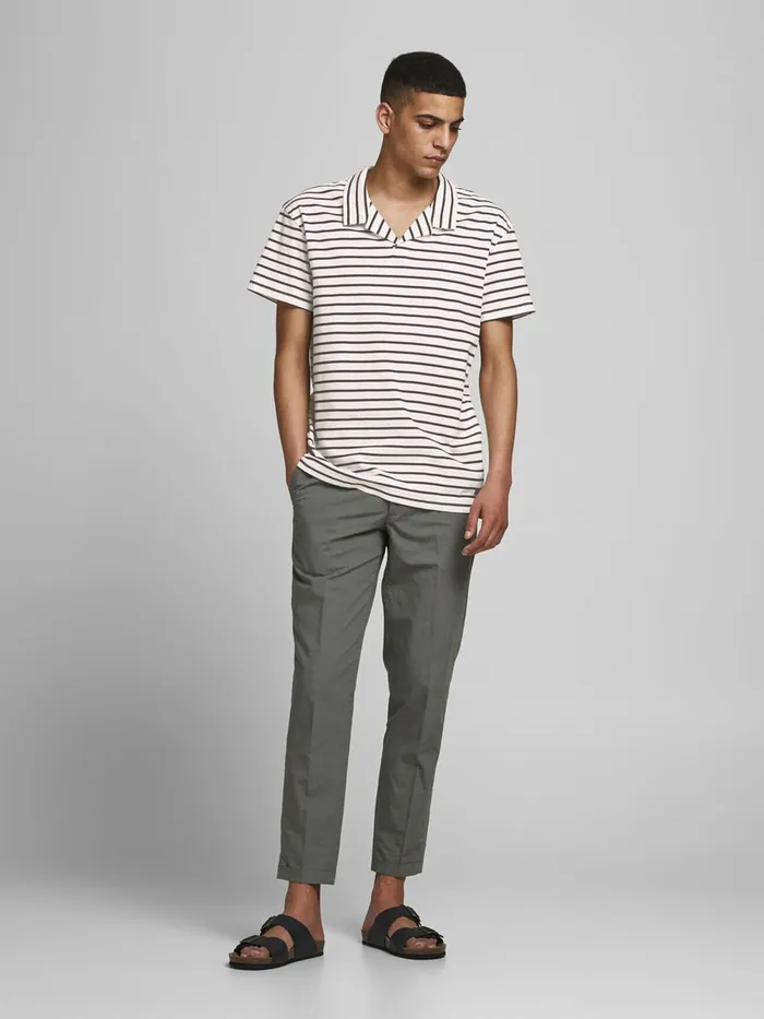 Tshirts JACK and JONES Mens STRIPED RESORT POLO SHIRT White Black Gift Ideas