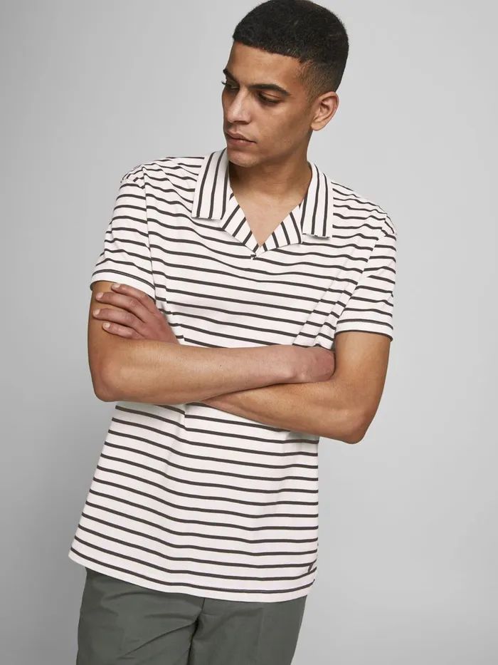 Tshirts JACK and JONES Mens STRIPED RESORT POLO SHIRT White Black Gift Ideas