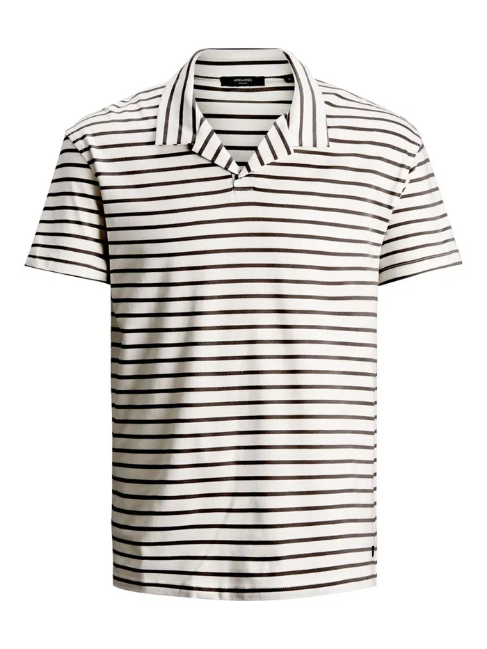 Tshirts JACK and JONES Mens STRIPED RESORT POLO SHIRT White Black Gift Ideas