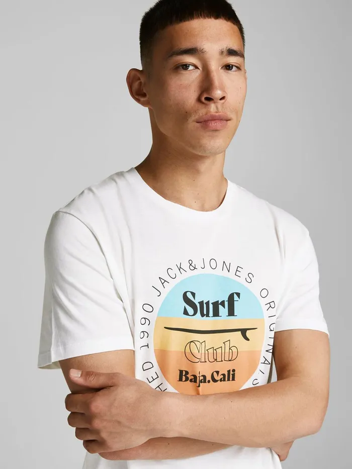 Tshirts JACK and JONES Mens SUMMER LOGO PRINT TSHIRT White Cloud Dancer Gift 4 You