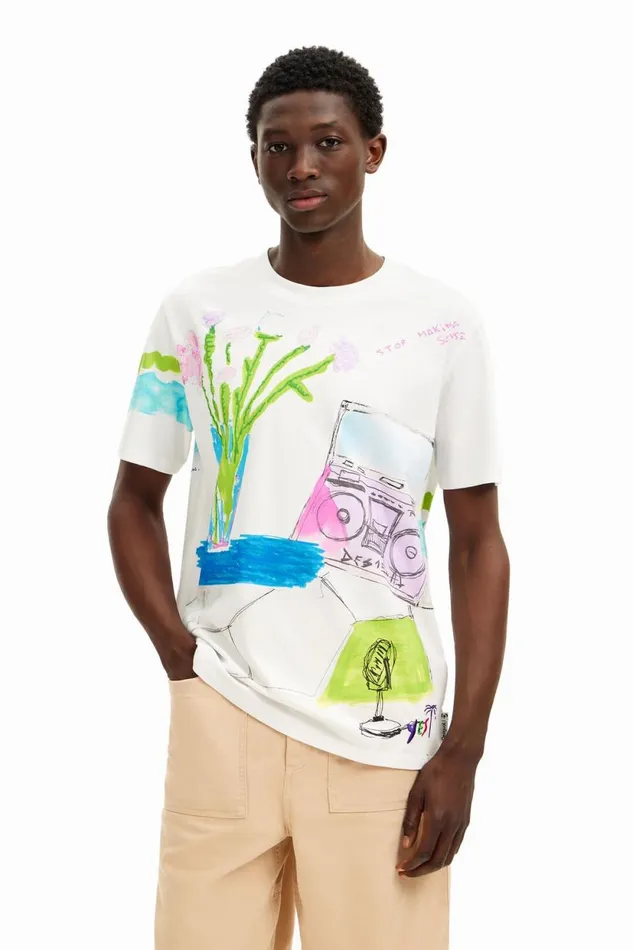Tshirts Men Desigual Tshirt With Printed Drawings White