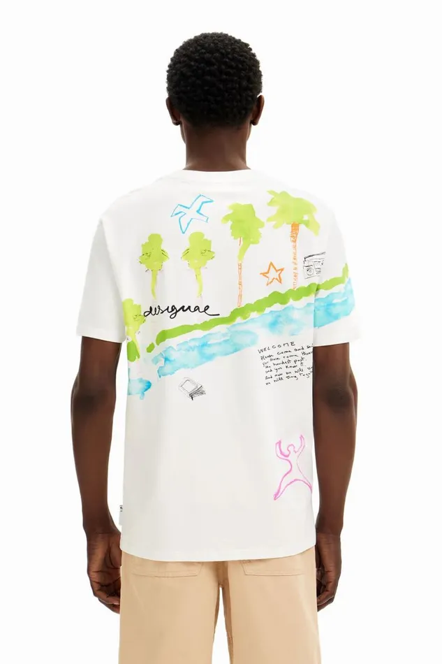 Tshirts Men Desigual Tshirt With Printed Drawings White