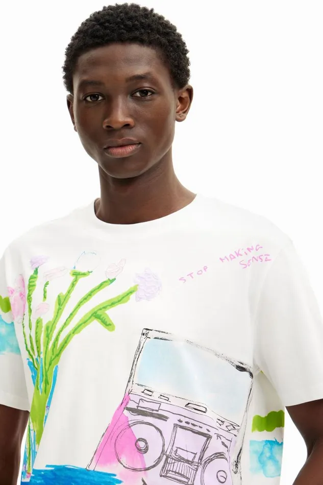 Tshirts Men Desigual Tshirt With Printed Drawings White