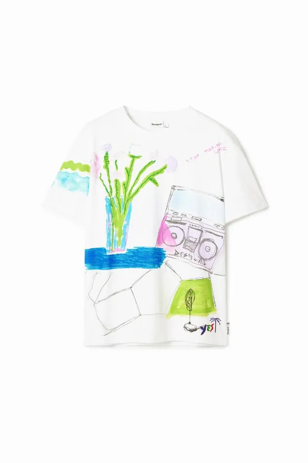 Tshirts Men Desigual Tshirt With Printed Drawings White