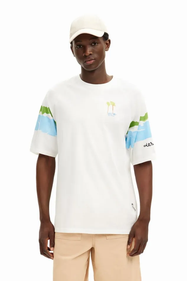 Tshirts Men Desigual Watercolor Palm Trees TShirt White