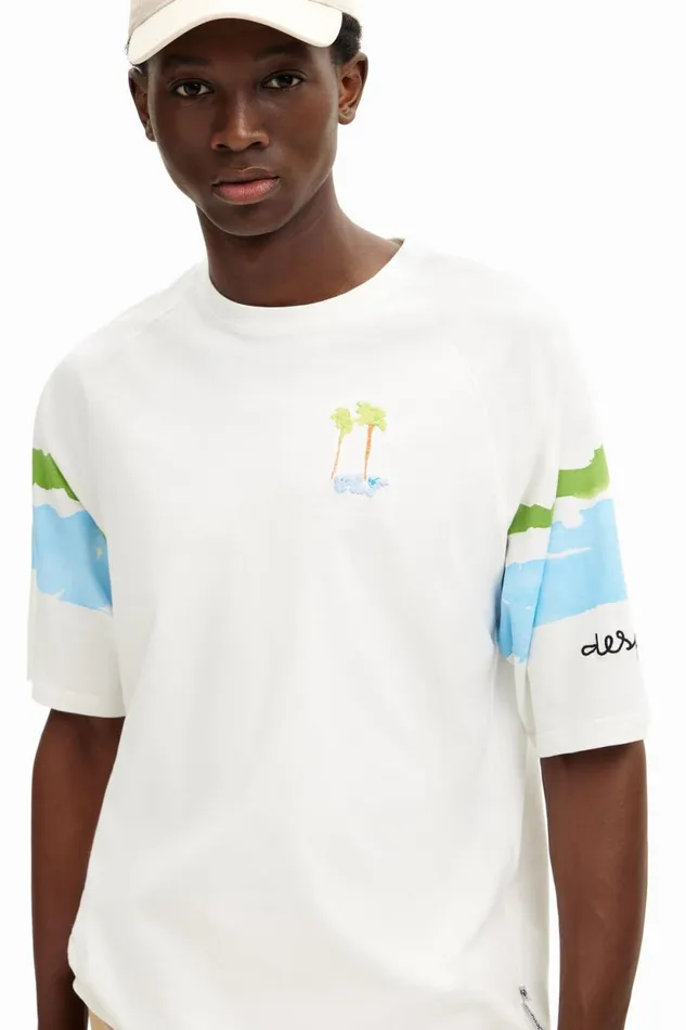 Tshirts Men Desigual Watercolor Palm Trees TShirt White