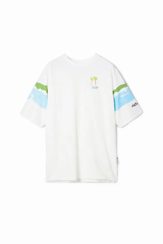 Tshirts Men Desigual Watercolor Palm Trees TShirt White