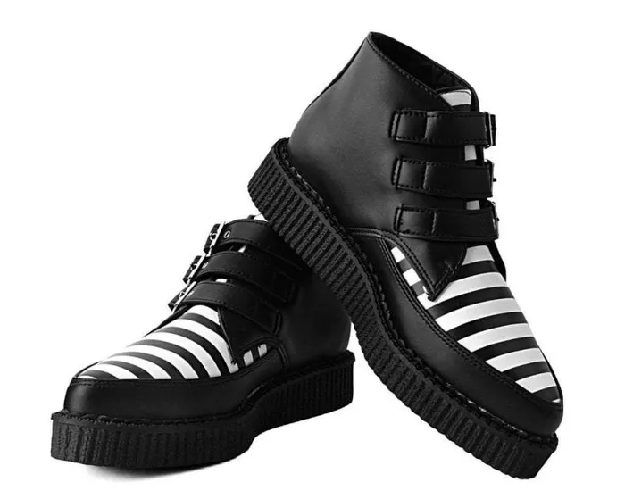TUK Shoes Boots Men Black and White Stripe Vegan 3Buckle Pointed Boot TUK Shoes Boots Men Black and White Stripe Vegan 3Buckle Pointed Boot