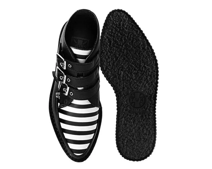 TUK Shoes Boots Men Black and White Stripe Vegan 3Buckle Pointed Boot TUK Shoes Boots Men Black and White Stripe Vegan 3Buckle Pointed Boot