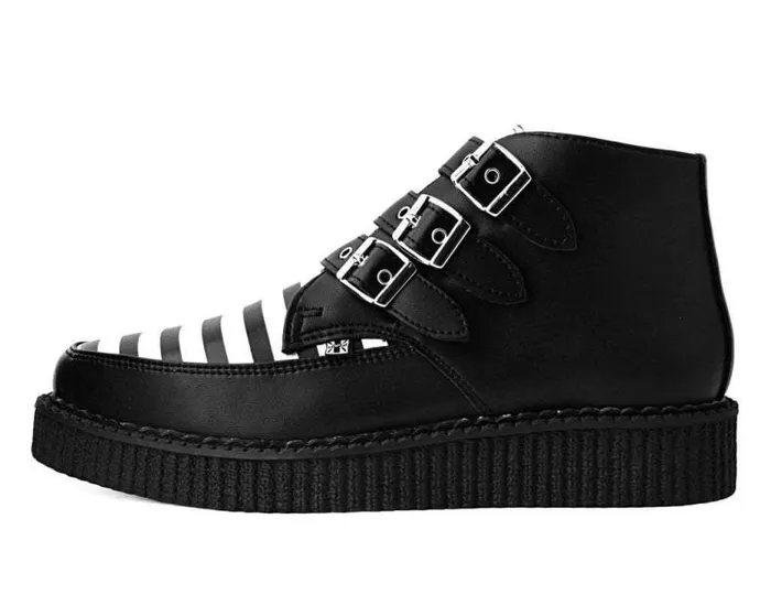 TUK Shoes Boots Men Black and White Stripe Vegan 3Buckle Pointed Boot TUK Shoes Boots Men Black and White Stripe Vegan 3Buckle Pointed Boot