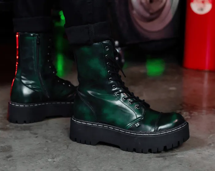 TUK Shoes Boots Men Green RubOff 10Eye Double Decker Boot TUK Shoes Boots Men Green RubOff 10Eye Double Decker Boot