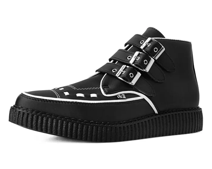 TUK Shoes Boots Women Black and White Trim Pointed Buckle Boot