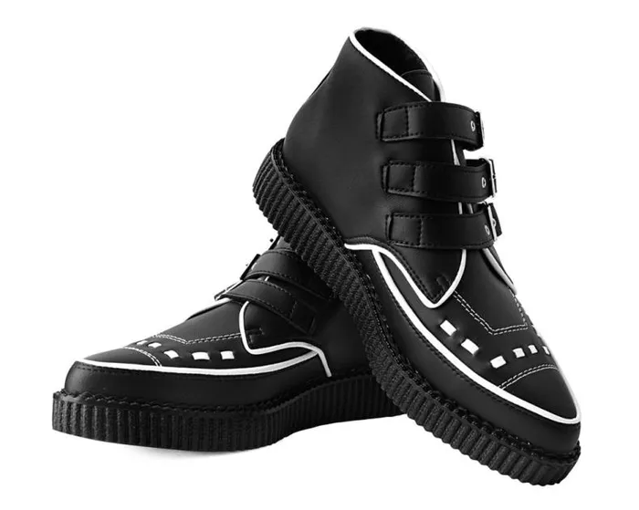 TUK Shoes Boots Women Black and White Trim Pointed Buckle Boot TUK Shoes Boots Women Black and White Trim Pointed Buckle Boot